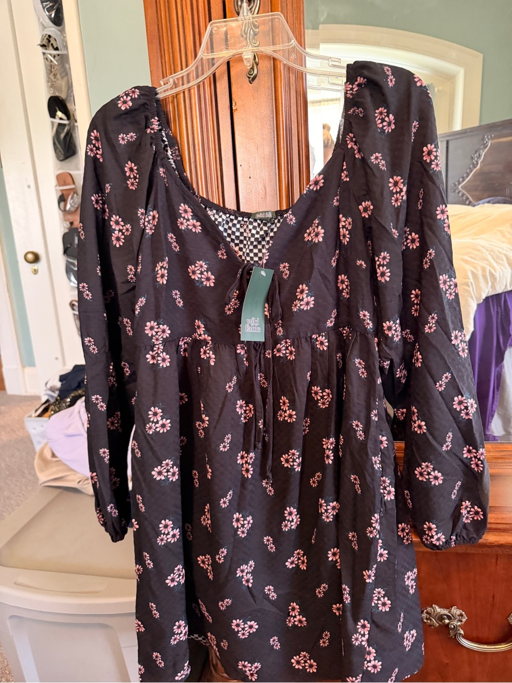wild fable Black Midi Dress with Pink Floral Print